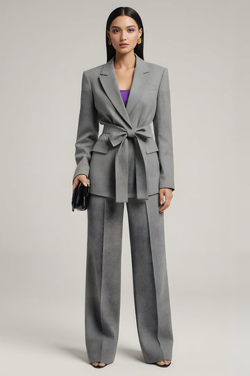 Grey Peak Lapel 2 Piece Femmes Costumes avec Bowknot